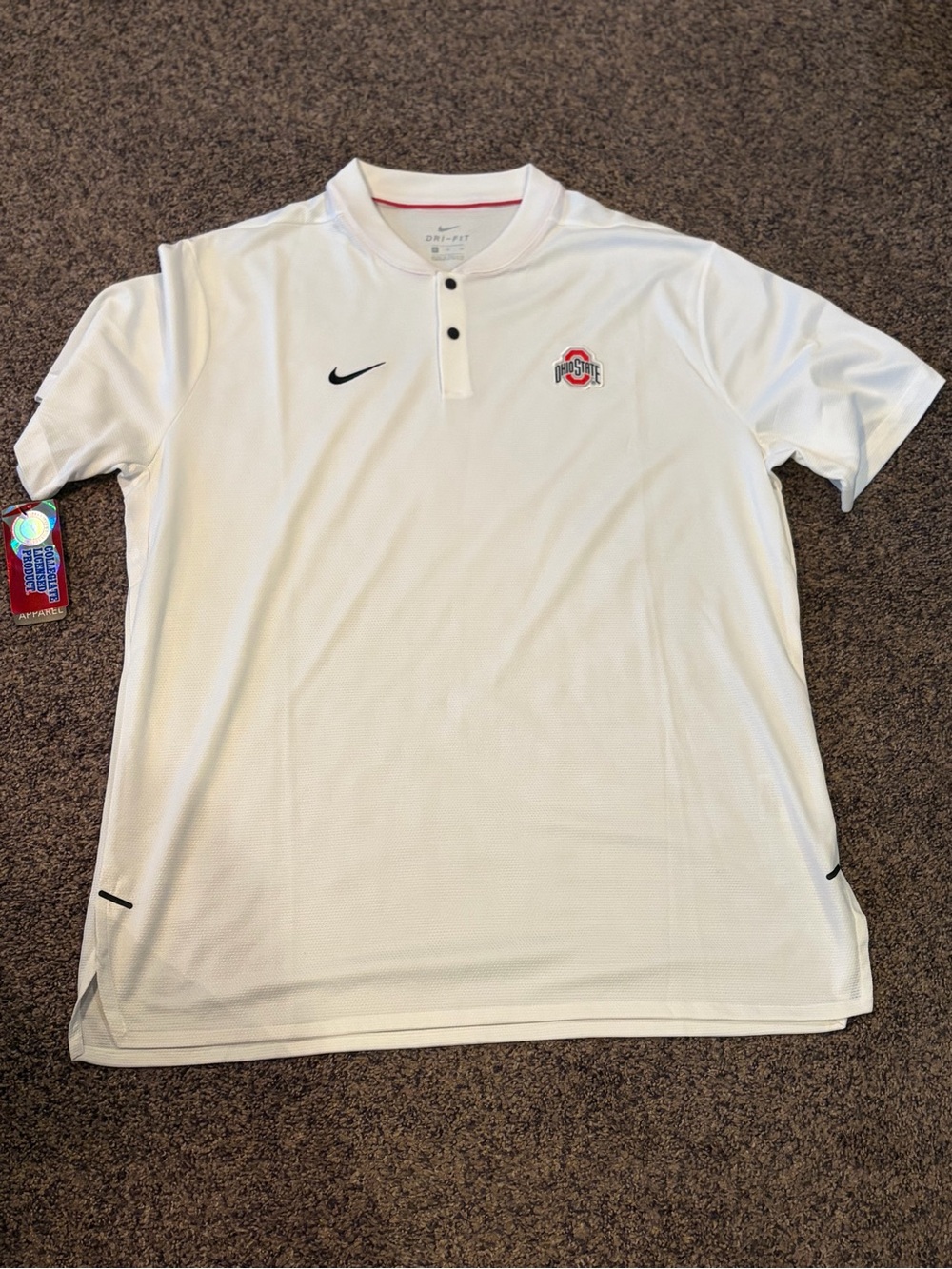 Nike Men’s White Ohio State Dri-FIT Polo with Red Logo